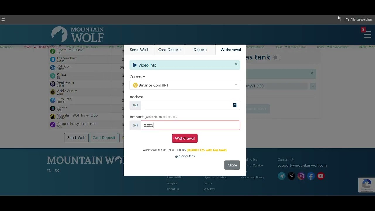3/4 - USDT kaufen für BitNest: Senden der BNB zur TokenPocket-Wallet