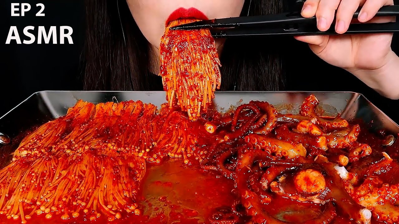 ASMR SPICY ENOKI MUSHROOMS, OCTOPUS, ASMR SPICY ENOKI MUSHROOM NO ...