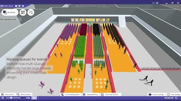 Experimenting with better crowd-flow designs by using queues in SimCrowds.