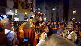 Barcelona Merce Festival Celebration Fireworks and Giants Dance in the Rain
