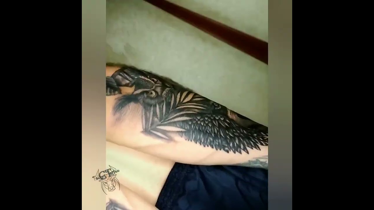 Тату на предплечье татуировка сова с волком Tattoo on the forearm  owl with a wolf