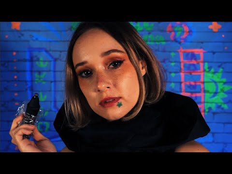 ASMR Cyberpunk Tattoo Shop | Drawing on Your Face, Gum Chewing, Crinkles