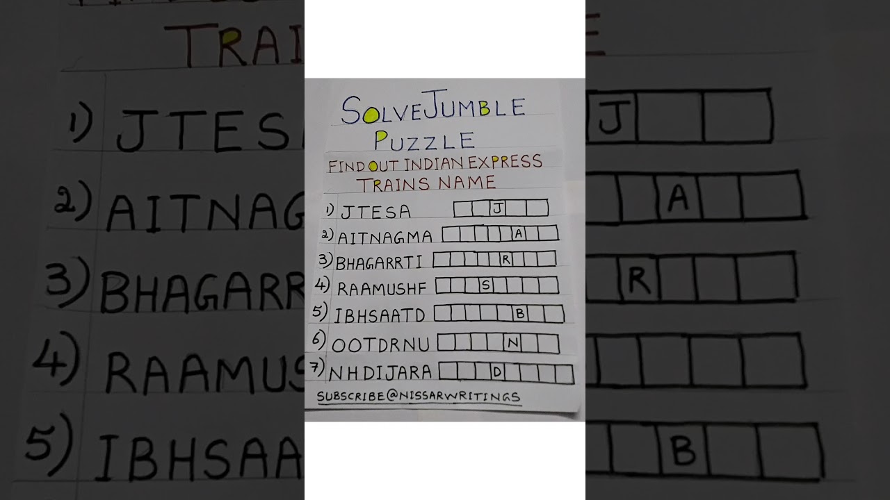 SOLVE JUMBLE PUZZLE IN ENGLISH (FIND OUT INDIAN EXPRESS TRAINS NAME) 