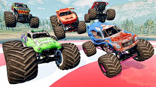 MONSTER JAM MONSTER TRUCKS Crushing Cars Insane High Speed Jumps, Backflips, Crashes | Car Pyramid