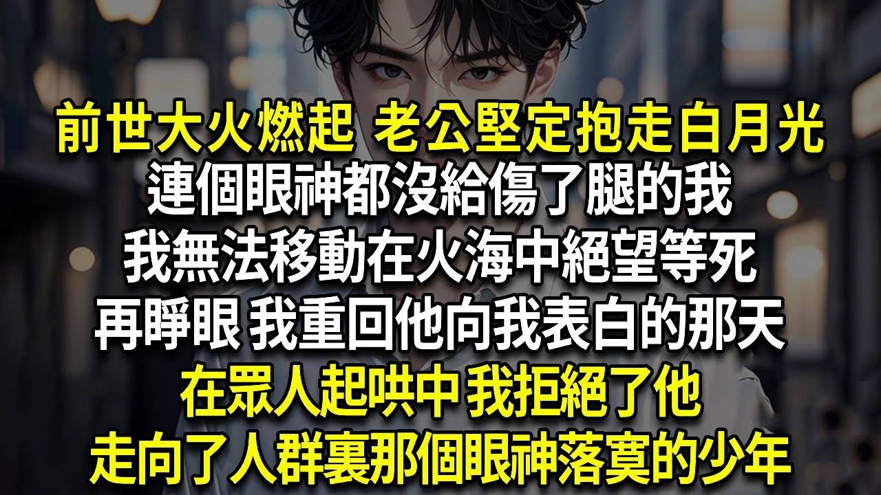 前世大火燃起 老公堅定抱走白月光，連個眼神都沒給傷了腿的我，再睜眼 我重回他向我表白的那天，在眾人起哄中 我拒絕了他，走向了人群裏那個眼神落寞的少年