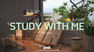 2HOUR STUDY WITH ME | New room at Sunset  | No music, Background noises | Pomodoro 50/10