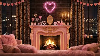 Luxury Valentine Fireplace 2026 | Pink Cozy Romantic Room | Heart Neon Ambience Stream screenshot 2