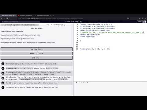 Watch me learn web dev.Javascript: Algorithm Scripting: Slice and Splice Solution (off camera)