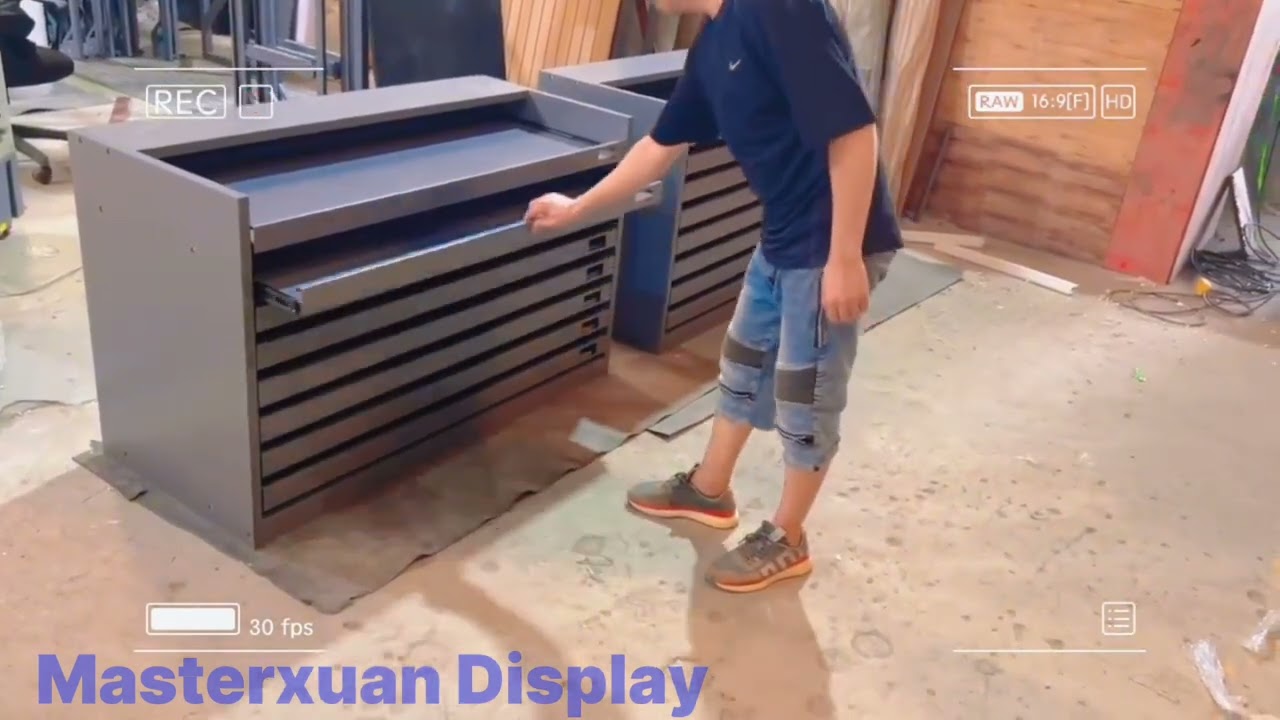 Ceramic tile drawer display cabinets, ceramic showroom product display racks.