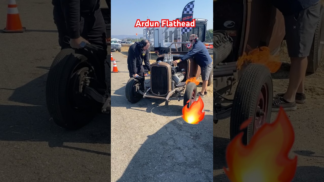 Ardun OHV  converted Flathead powered early Ford shot flames from the exhaust at first start