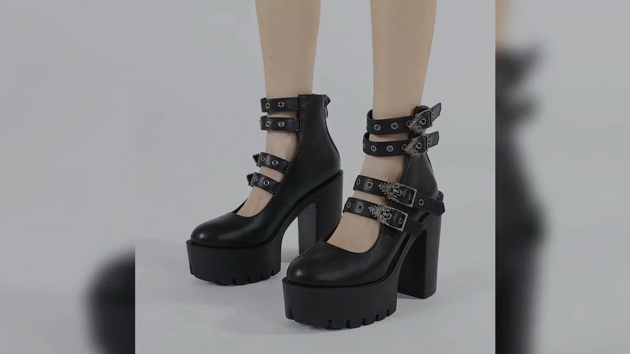 A must-have product! Gdgydh Goth Style Women Block Heels for Halloween Fashion Buckle Strap Dress
