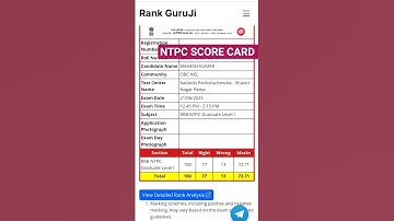 NTPC SCORE CARD 2025 #cbt 1 #shorts #viralvideo #motivation #rrb #ntpc
