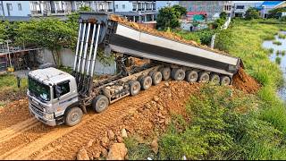 Total Control!! 😱 Massive Power Dumper Truck Huge Unloading Dirt, Land Filling Up Process