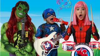 꾸비와 친구들의 슈퍼히어로 어벤져스 변신! 캡틴 아메리카 스파이더맨 헐크 락 밴드 놀이 Rock Band Play by Superhero Avengers Transformation