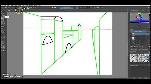 Krita Line Drawing: sketching in the windows and bridge