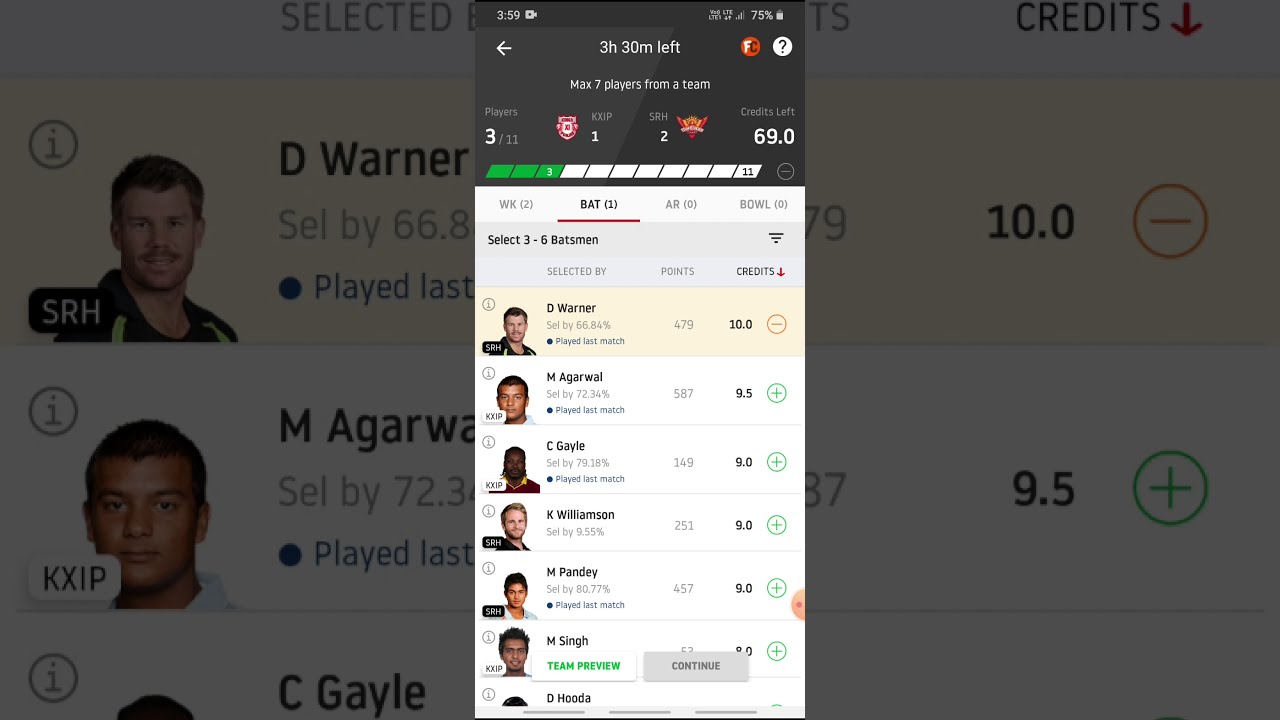 SRH VS KXIP Dream11 Team prediction/ Dream11 IPL 2020/KXIP VS SRH Dream11 team /Small League
