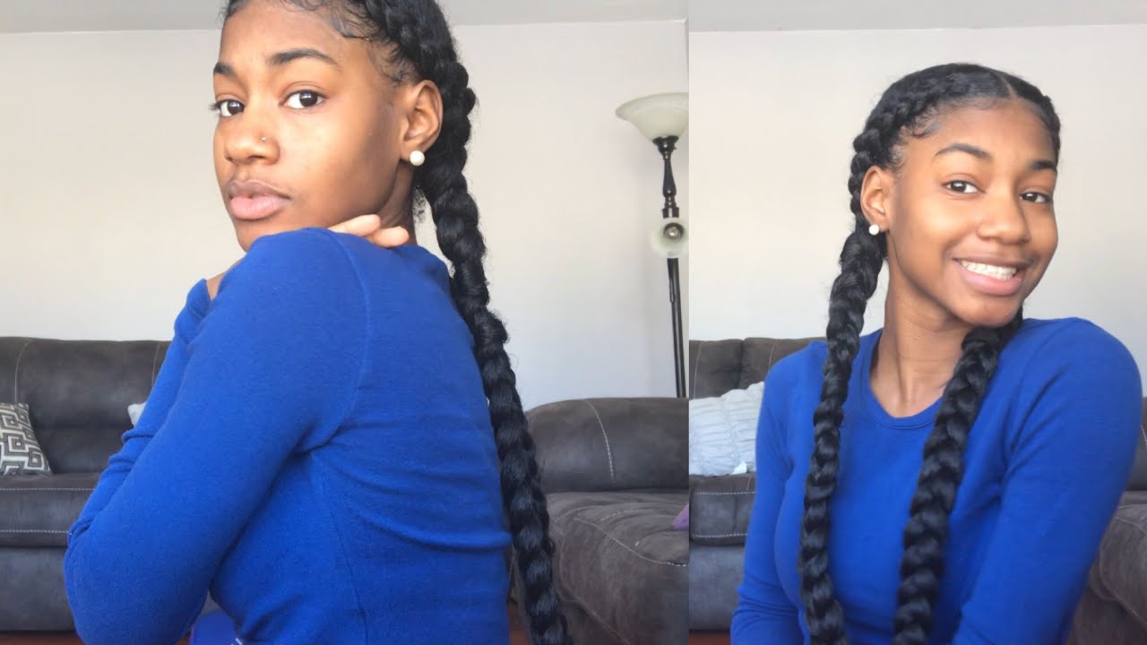 How To Two Braids With Braiding Hair Tutorial Protective Style Youtube