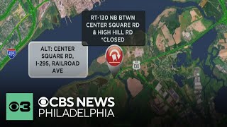 Portion of Route 130 northbound closed after tractor-trailer overturns in Logan Township, New Jersey