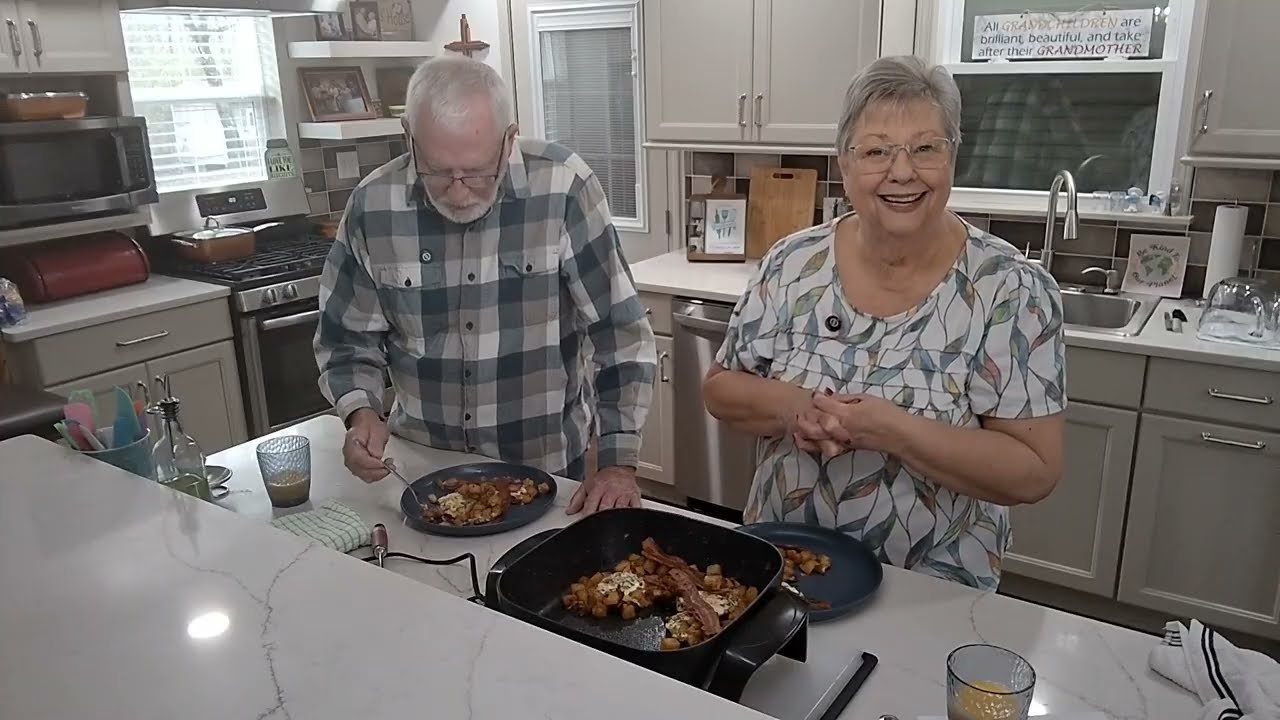 Breakfast Hash, Eggs & Bacon, & Fruit Dumplings, a collaboration with In the Kitchen With Momma Mel