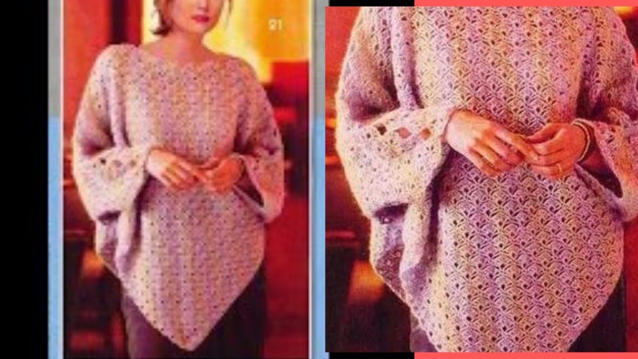 crochet poncho con mangas blusa - YouTube