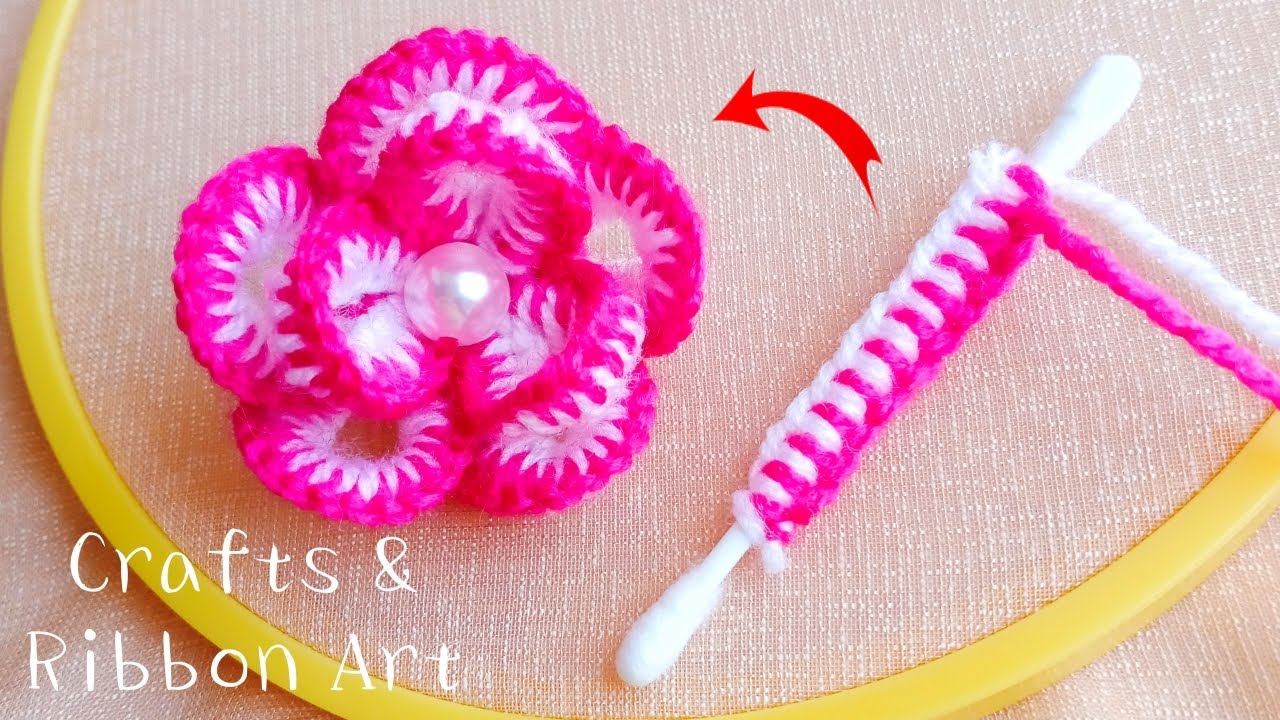 Amazing Woolen Flower Making Ideas with Cotton Buds - DIY Woolen Roses ...