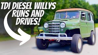 TDI Diesel Swapped Willys Wagon FIRST DRIVE! Getting Electric A/C And Power Steering Working! Ep.22