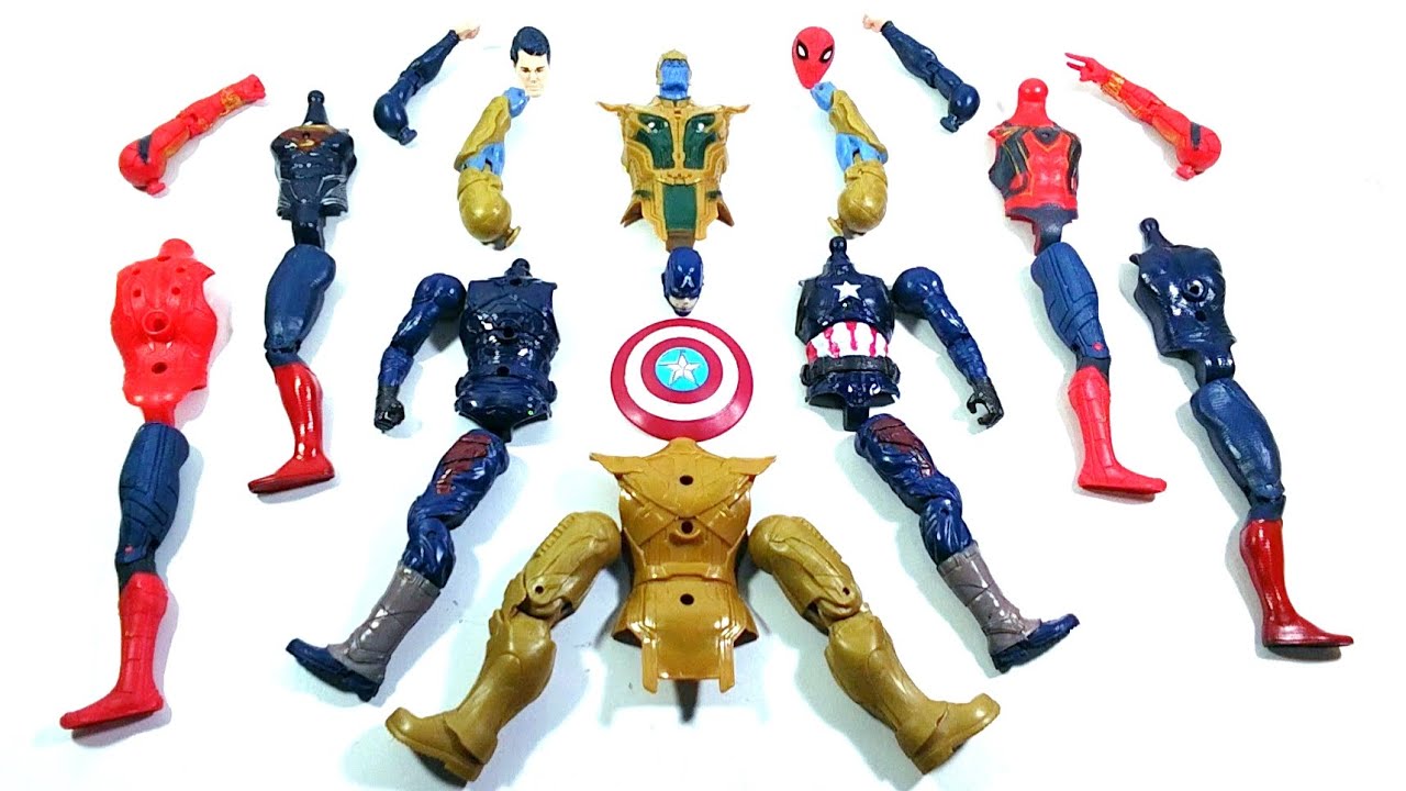 MARVEL ASSEMBLE TOYS THANOS ARMOR VS CAPTAIN AMERICA VS SPIDER-MAN RED VS SUPERMAN...