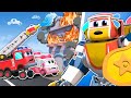 Who caused the fire brave police officer and robot policeman detectives  kids cartoon