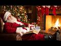 Santa Claus Sitting and Relaxing at the Crackling Christmas Fireplace Scene in His Holiday Cabin