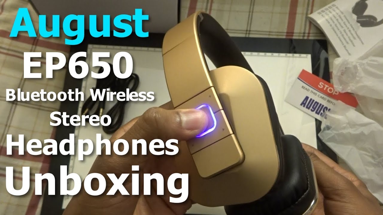 August EP650 Bluetooth Wireless Headphones (Gold) Unboxing - YouTube