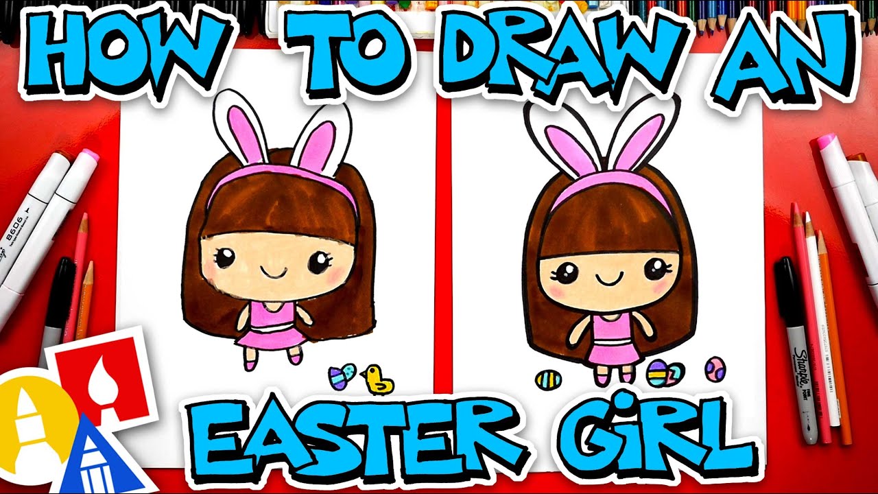 How To Draw A Cute Easter Girl Cartoon - YouTube