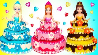 Making Play-Doh Cake Dresses for Disney Princess Mini Dolls