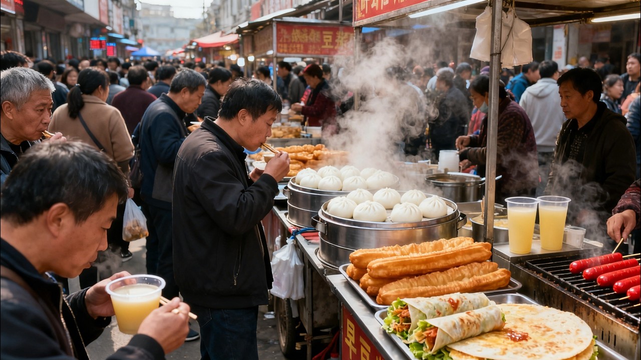 中國西安熱鬧早市，碳水美食热量爆炸，超便宜的物價令人震驚！街頭美食擺滿地，新鮮蔬果市民搶購，必嘗關中小點心豆皮泡饅，千年古都的人間煙火，人山人海熱鬧無比！