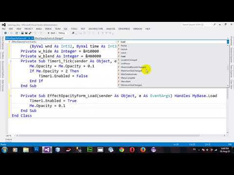How to Set Effect Opacity Form with Timer in VB NET 2012