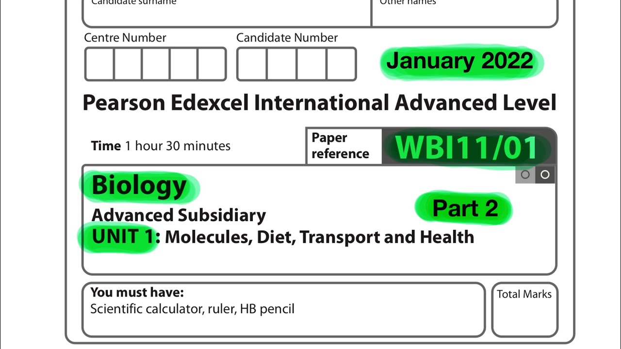 Pearson Edexcel International A level biology unit 1 January 2022. Part ...