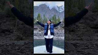 At peace in Katchura Lake surrounded by mountains #shortsviral #pakistan #skardu #boat  #mountains