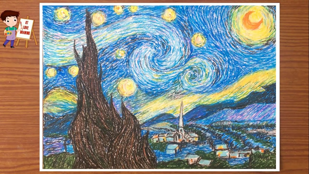 Vẽ mô phỏng tranh Đêm đầy sao của họa sĩ Van Gogh | Vẽ tác phẩm Đêm đầy sao  của họa sĩ Van Gogh - YouTube