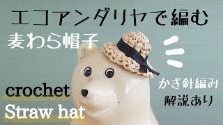 《かぎ針編み》簡単！しろくま貯金箱にぴったりな麦わら帽子の編み方♪解説字幕あり/リボン付き/北欧雑貨/Finland/crochet/straw hat