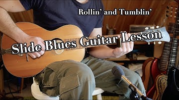 OPEN G SLIDE BLUES GUITAR LESSON with TABS (Rollin