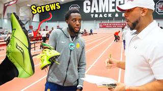 Spike Checking Obviously illegal shoes at Track meets
