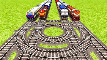 Impossible Four Deadlock 360 Degree Overlapping Rail Tracks Vs Train Crossing - BeamNG.Drive