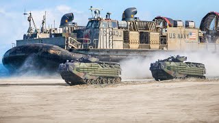 US Intense Beach Landing Exercise with Massive LCAC Hovercrafts