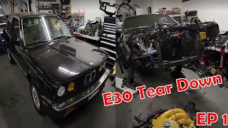 BMW E30 Tear Down EP1 | Front Clip Uninstall (Headlights, Bumper, Engine, Transmission, Driveshaft)