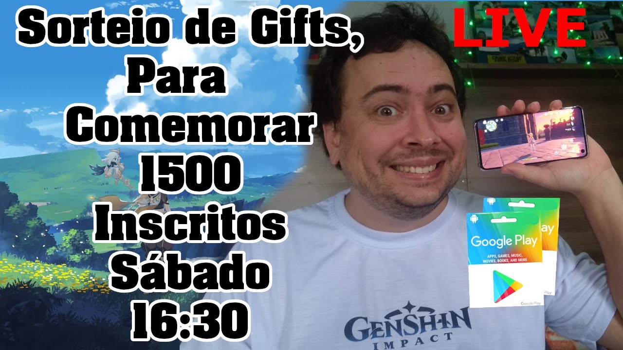 LIVE GENSHIN IMPACT MOBILE SORTEIO DE GIFT CARDS COMEMORANDO 1500