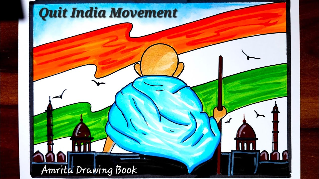 Quit India Movement Poster Drawing |How to Draw Gandhiji (Freedom Fighter) |Independence Day drawing