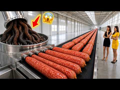 Inside the Earthworm Processing Factory | From Raw Worms to Sausages (Full Process)