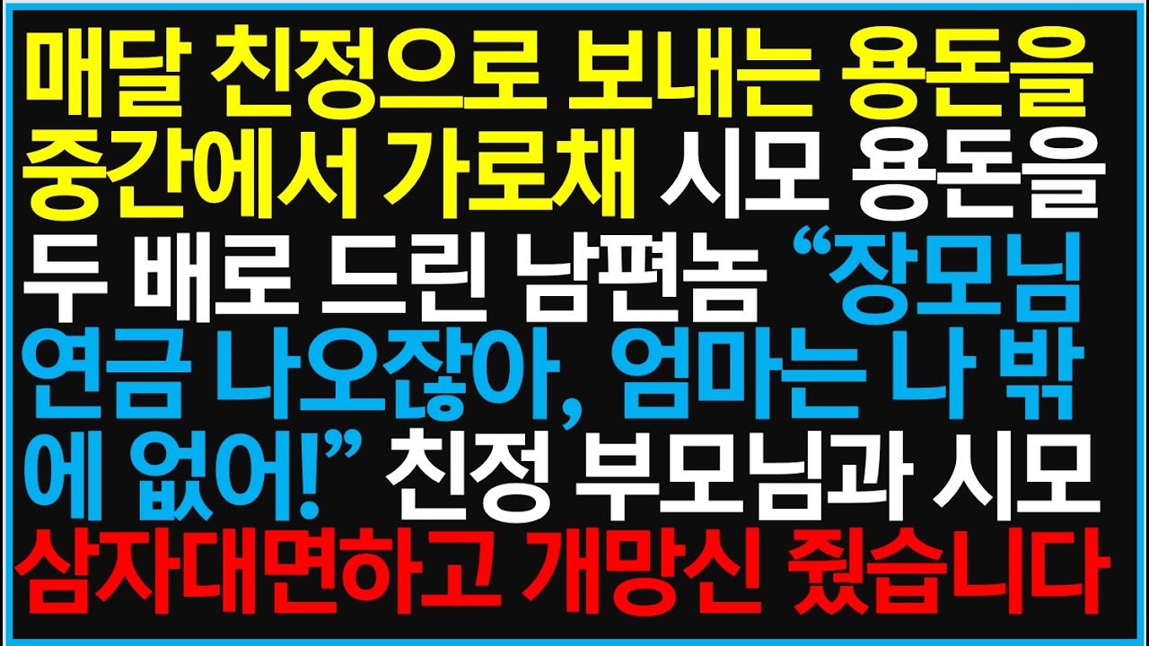 [반전사이다사연] 매달 친정으로 보내는 용돈을 중간에서 가로채 시모 용돈을 두 배로 드린 남편과 시모 그리고 시댁식구들 망신줬습니다!!!  /라디오드라마/사연라디오/신청사연