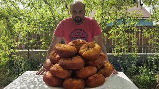 Preparing Delicious "Belyashi" Over The Fire. Tasty Traditional Tish Of Kazakhstan Kitchen.