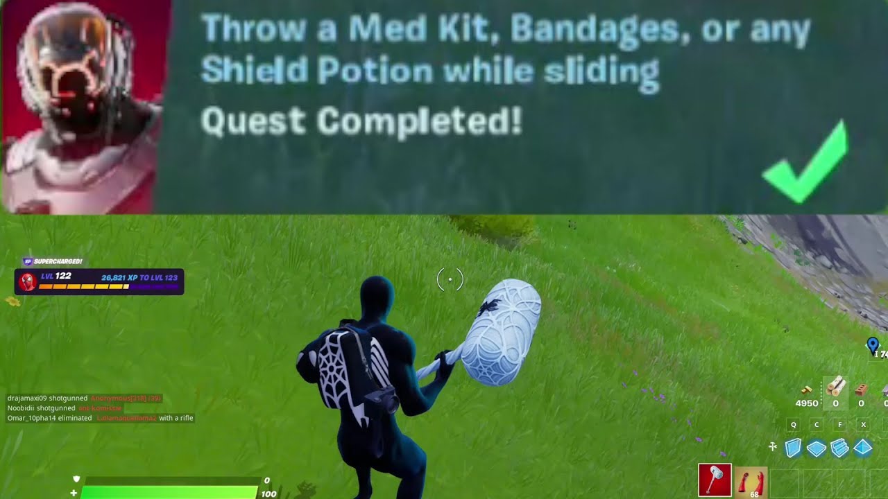 Throw a Med Kit, Bandages, or any Shield Potion While Sliding - Fortnite