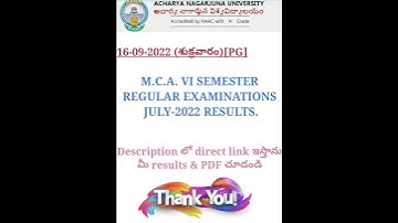 ANU M.C.A. VI SEMESTER REGULAR EXAMINATIONS JULY-2022 RESULTS.